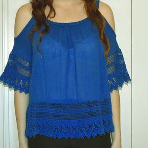 Lacy Blue Off-Shoulder Top